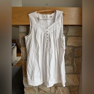 Eileen West White Sleeveless Eyelet Button-Front Tank light pink floral XL